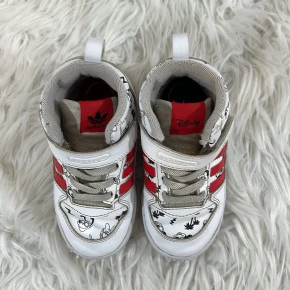 ADIDAS DISNEY Kids Unisex Shoes White & Red Size 8K Pull On Velcro - Picture 4 of 13